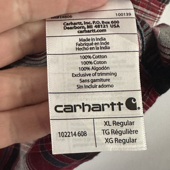 Carhartt Mens Relaxed Fit Shirt XL Red Gray Plaid Button Front Work Casual NEW - Picture 6 of 9